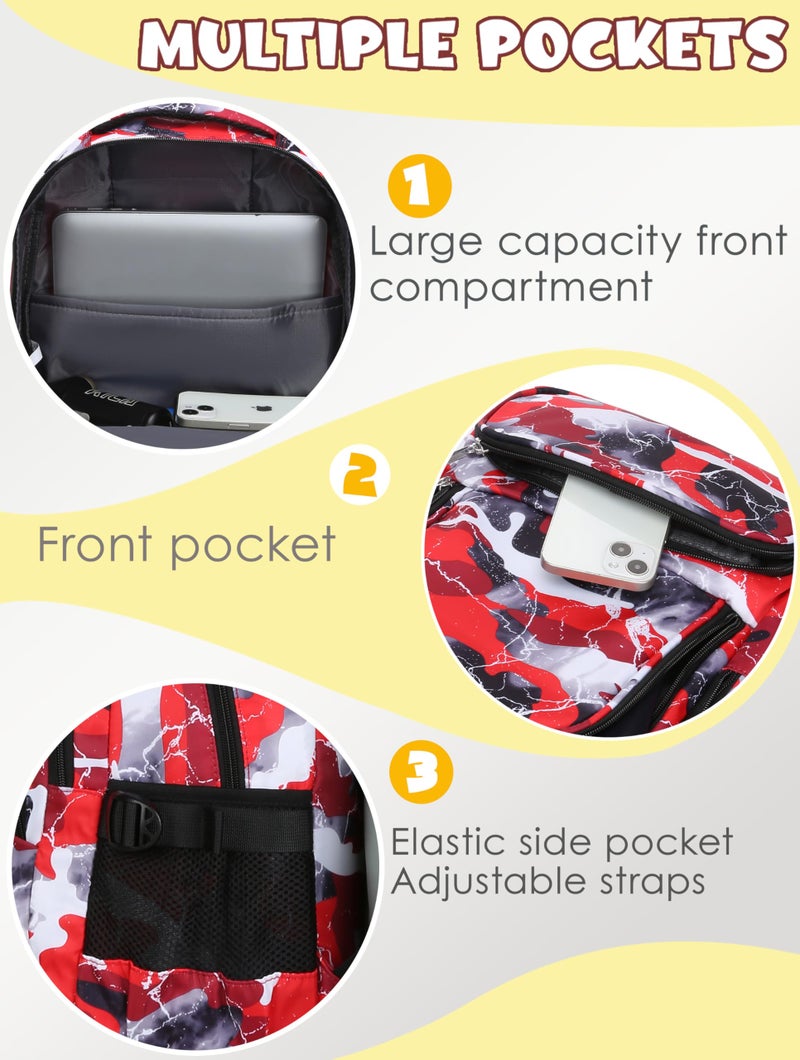 BLUEFAIRY Kids Backpack for Boys and Girls Elementary Primary Middle School Bags Back to School Bookbags Mochila Escolares para NiÃƒÂ±as 17 Inch Aged 8-10 Camo Red - Image 3